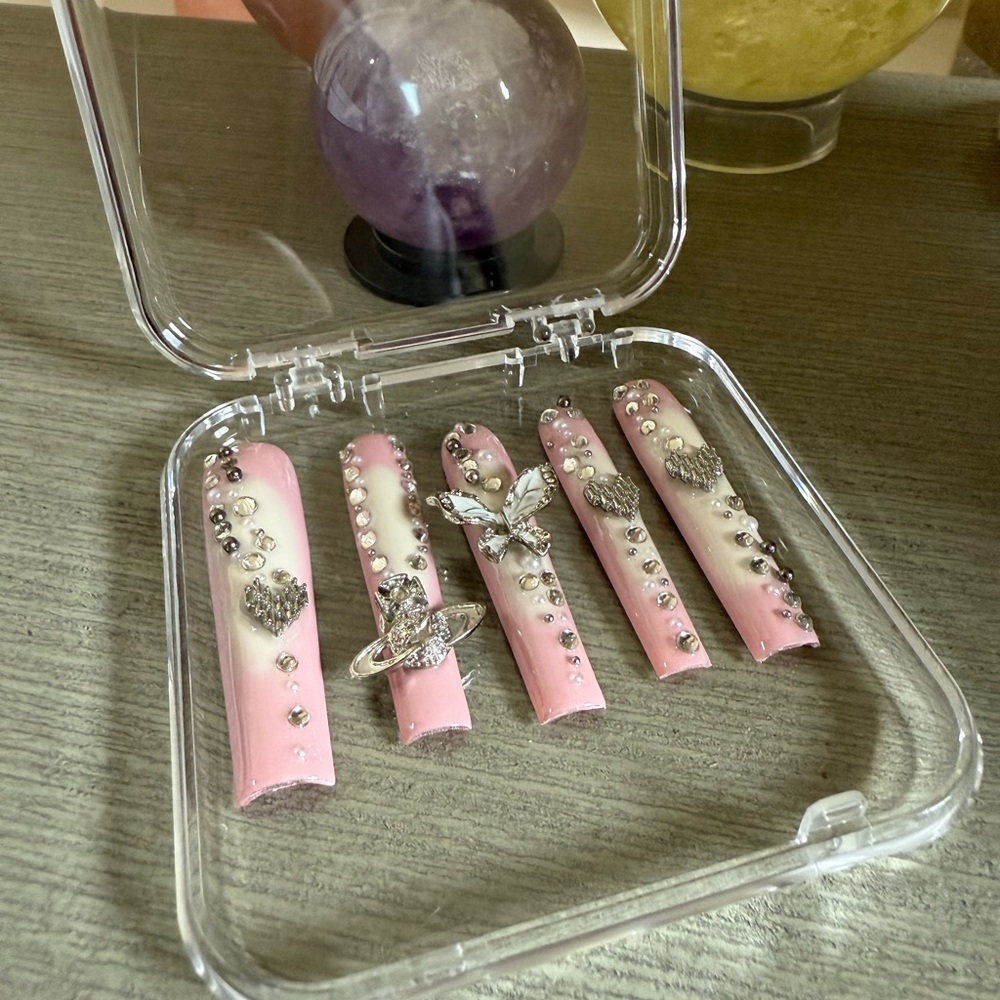 Pink Rhinestone Embellished Press-On Nails - Picture 2 of 5